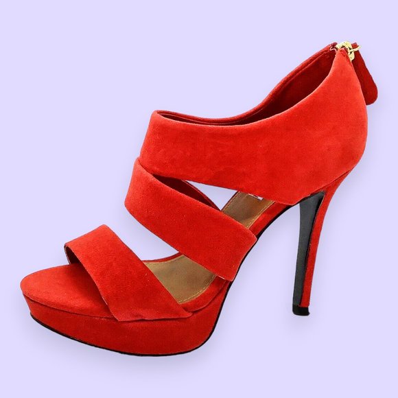 Stunning Red Suede Leather Platform High Heels - Picture 2 of 7